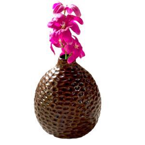 POTTERY BARN Honeycomb Bud Vase Oval Textured Brown Dimpled 5 inches